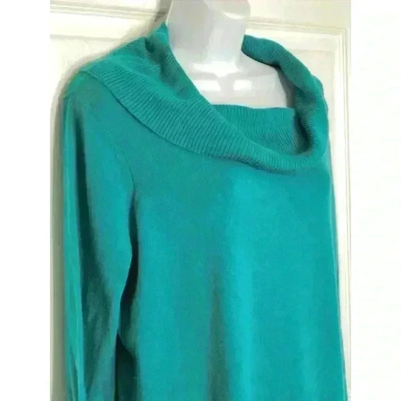 Chicos 2 sweater long sleeve cowl neck cotton blend aqua - Picture 1 of 7